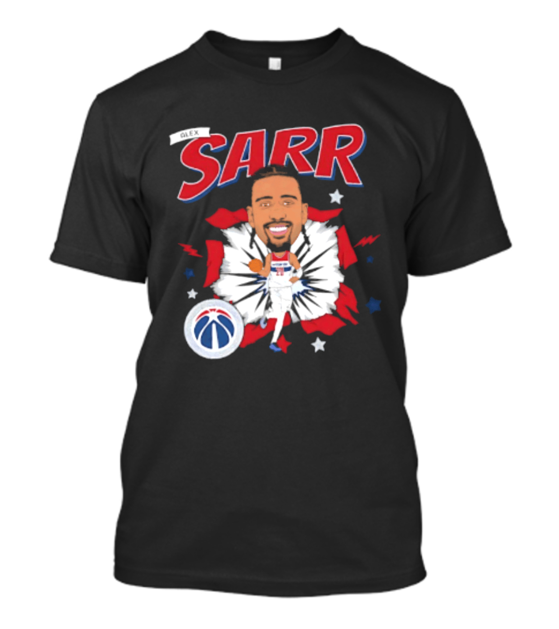 Sarr Washington Wizards Basketball Player Caricature With Team Logo And Stars T-Shirt