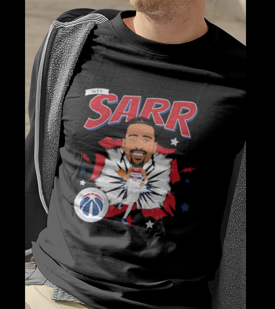 Sarr Washington Wizards Basketball Player Caricature With Team Logo And Stars T-Shirt