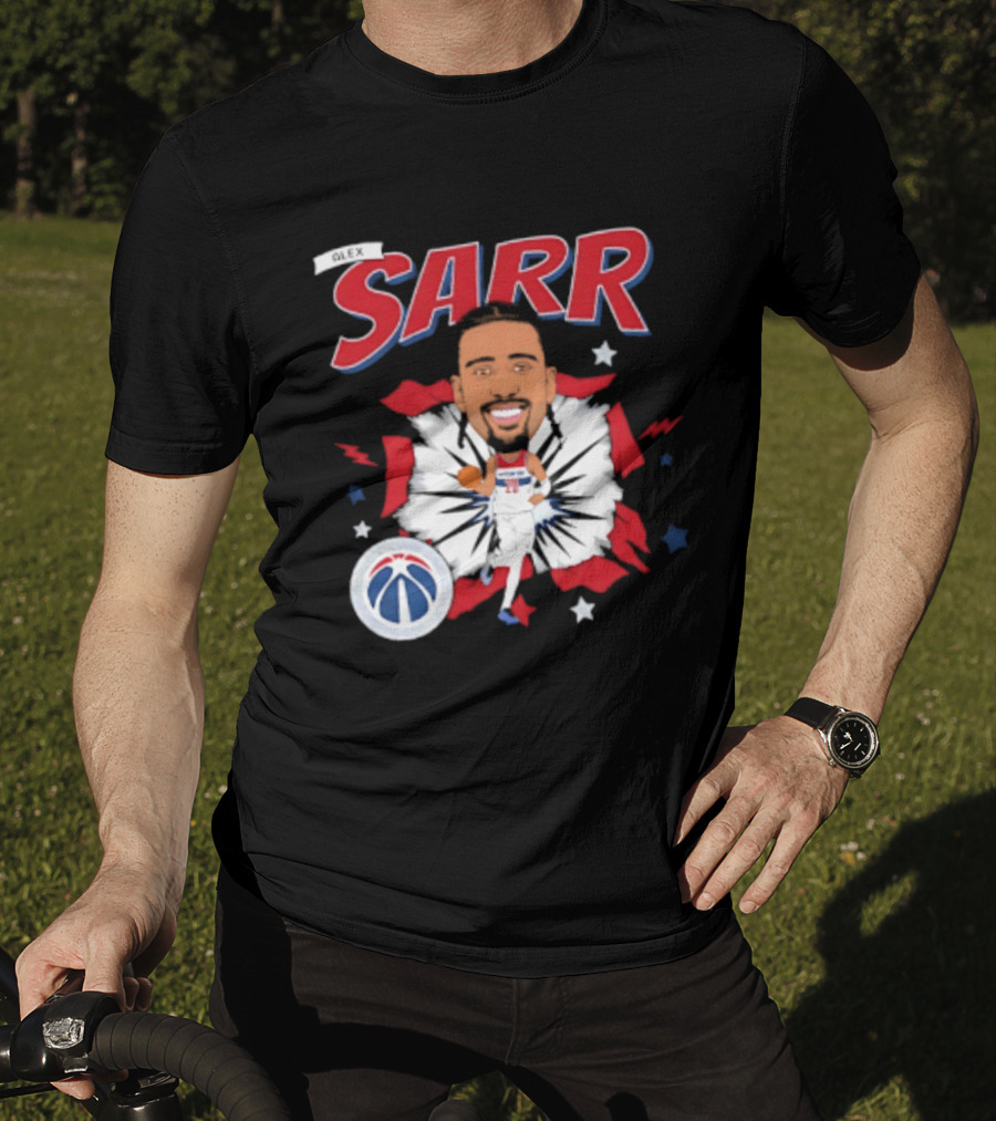 Sarr Washington Wizards Basketball Player Caricature With Team Logo And Stars T-Shirt
