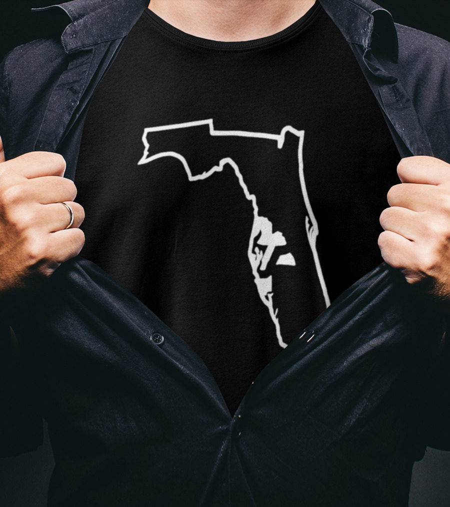 Florida State Outline Map White On Black T-Shirt