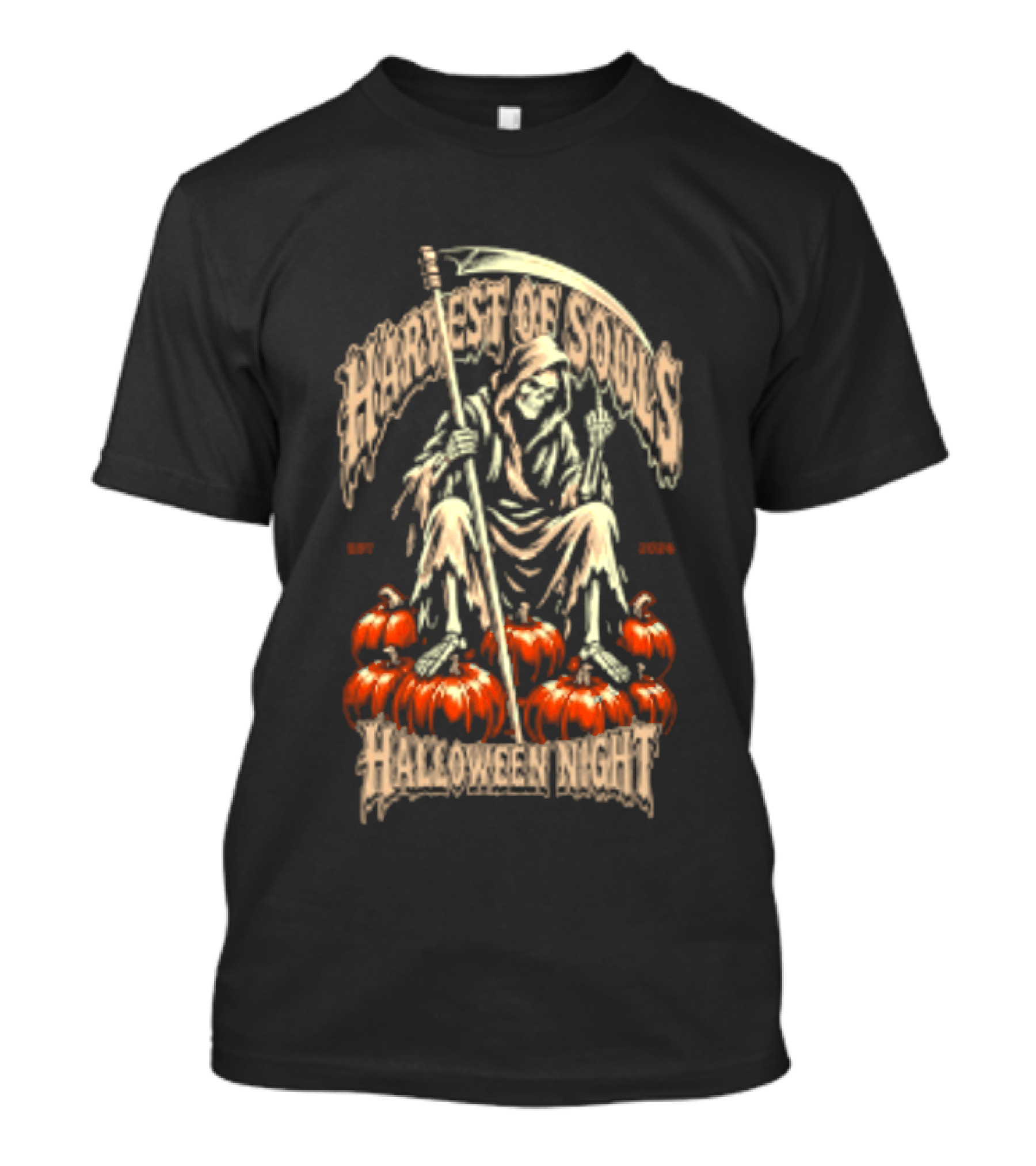 Grim Reaper Harvest Of Souls Halloween Night Middle Finger Pumpkins T-Shirt