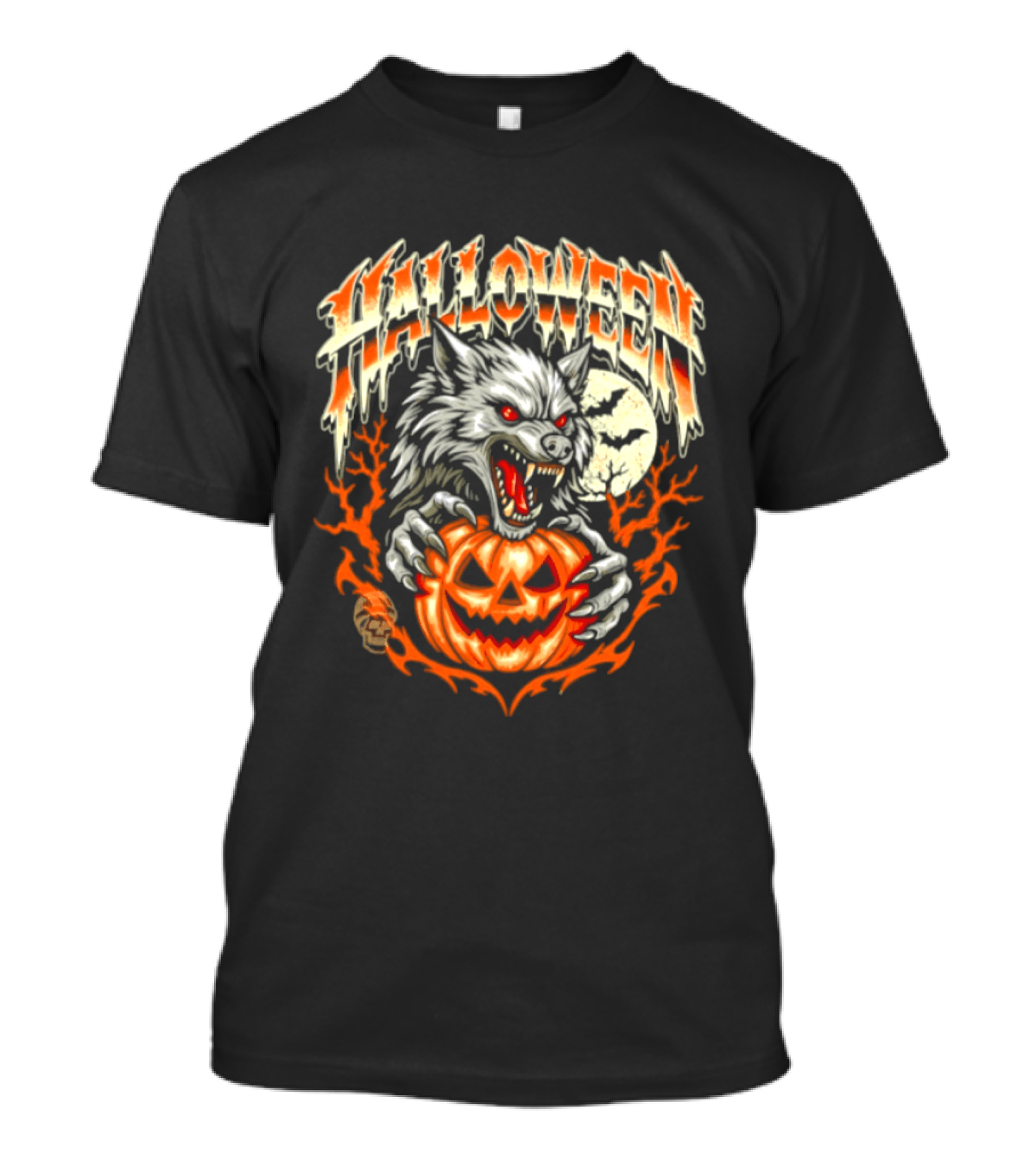 Halloween Werewolf With Jack O' Lantern And Full Moon T-Shirt