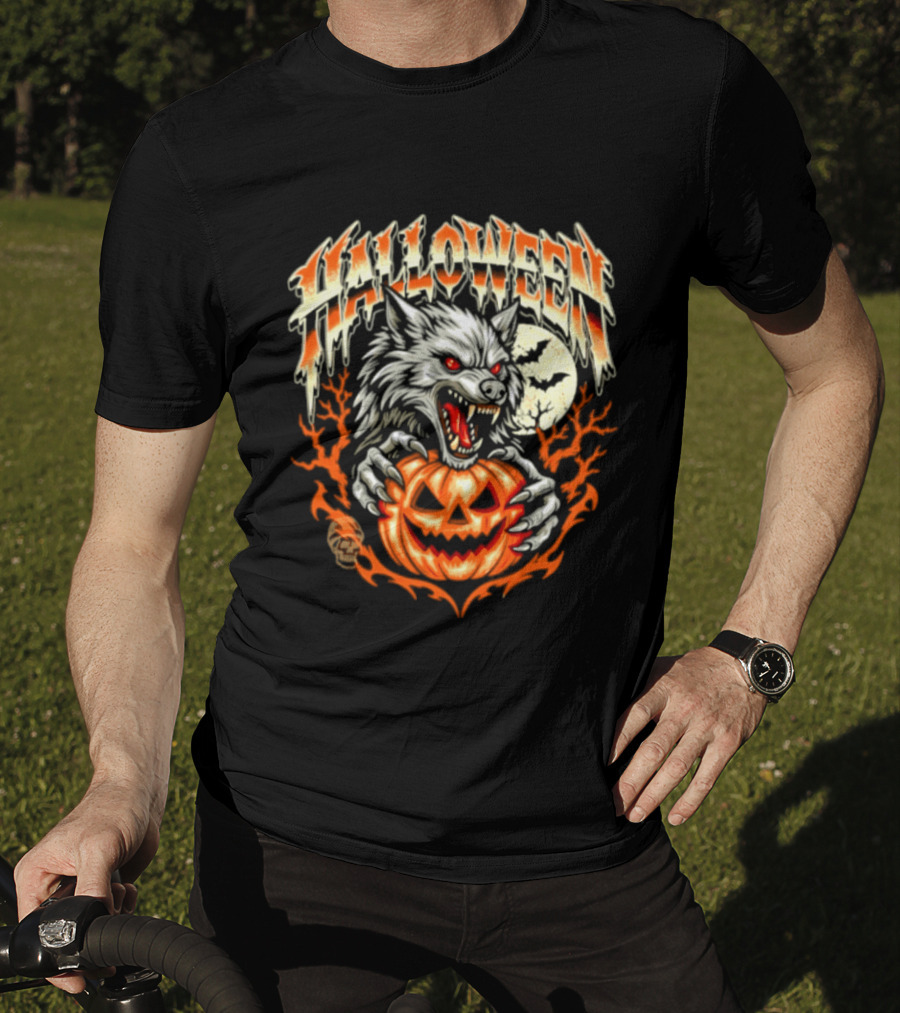 Halloween Werewolf With Jack O' Lantern And Full Moon T-Shirt
