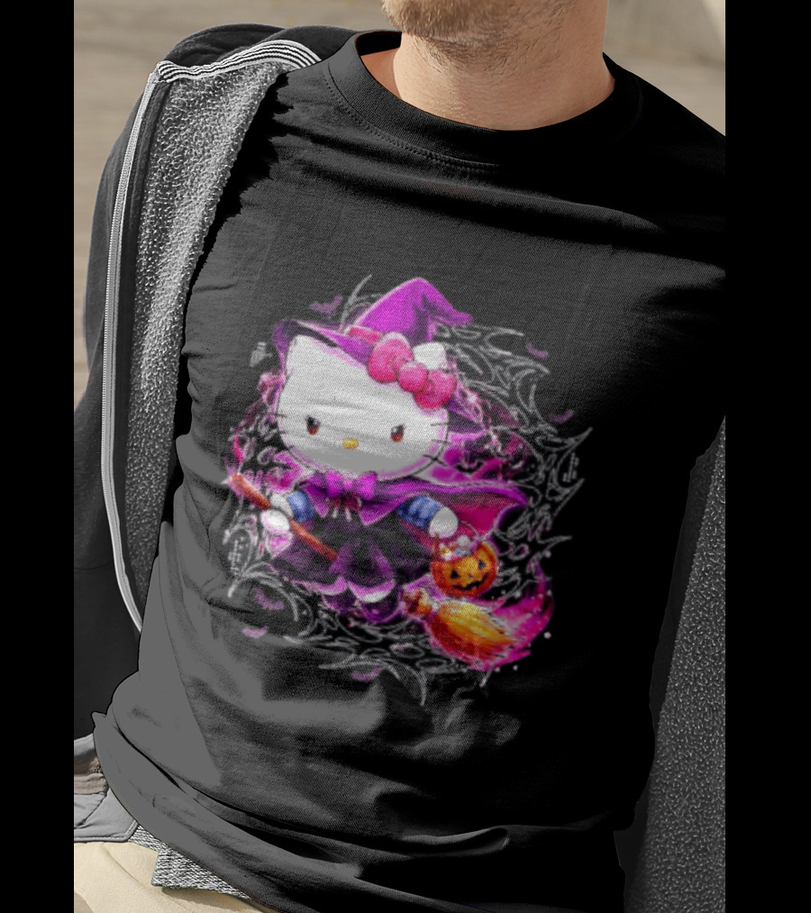 Hello Kitty Witch Sanrio Halloween Trick Or Treat Broom Pumpkin T-Shirt