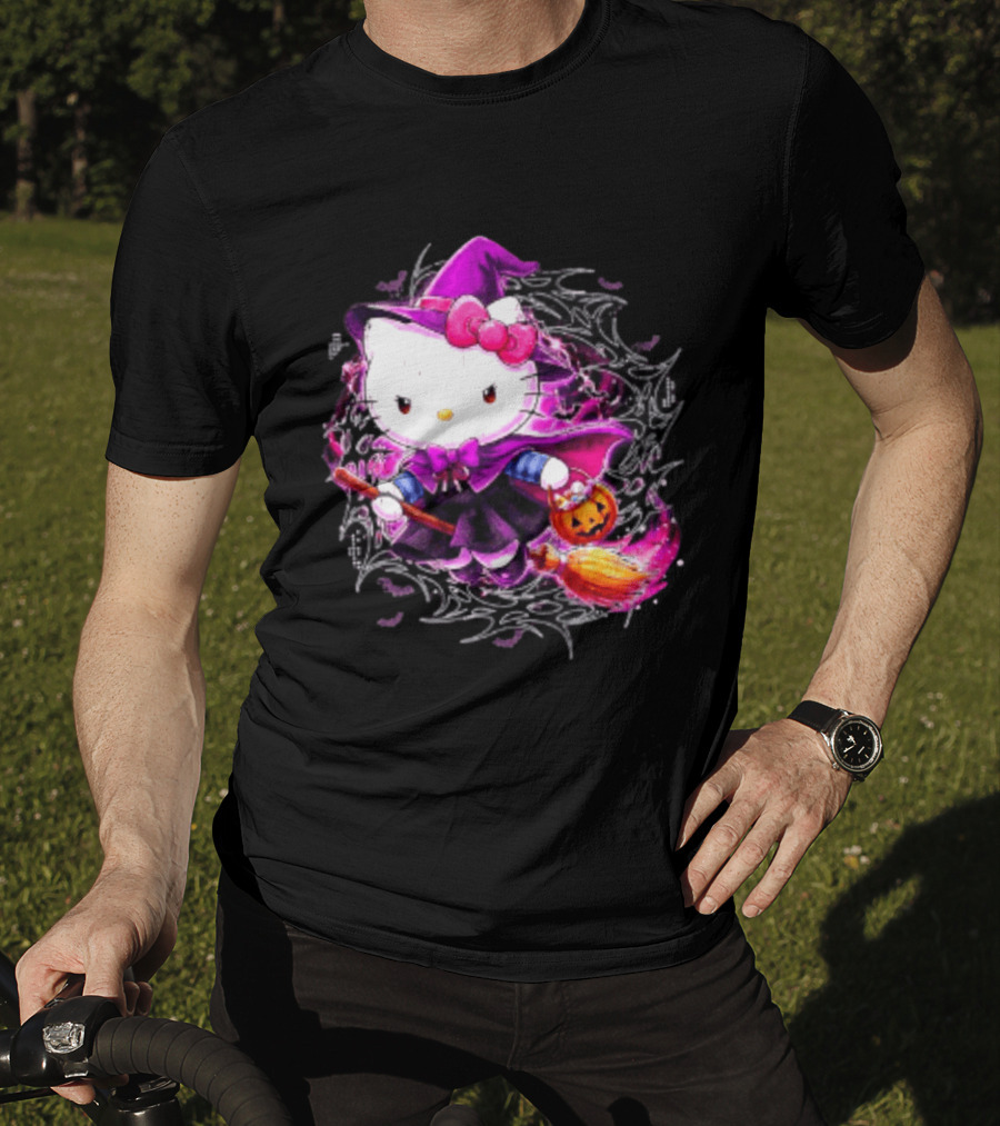 Hello Kitty Witch Sanrio Halloween Trick Or Treat Broom Pumpkin T-Shirt