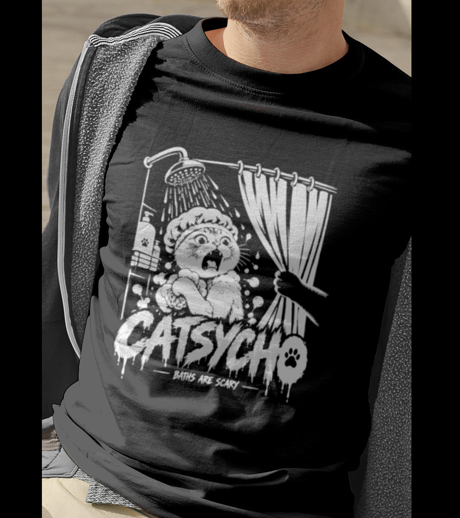 Catsycho Baths Are Scary Shower Scene With Cats T-Shirt