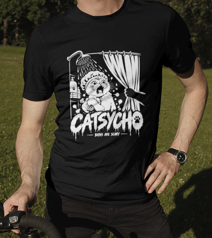 Catsycho Baths Are Scary Shower Scene With Cats T-Shirt