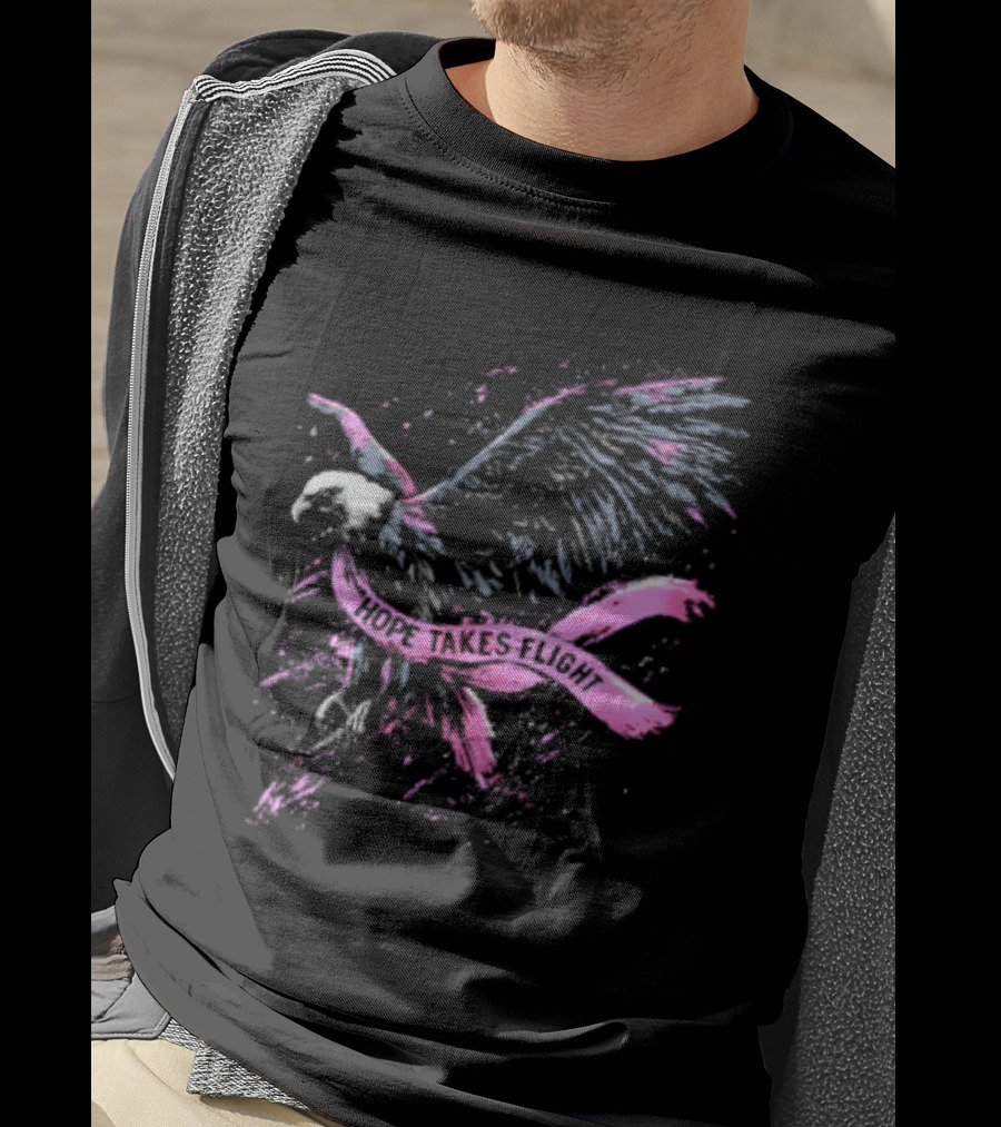 Hope Takes Flight Breast Cancer Awareness Pink Ribbon Eagle T-Shirt