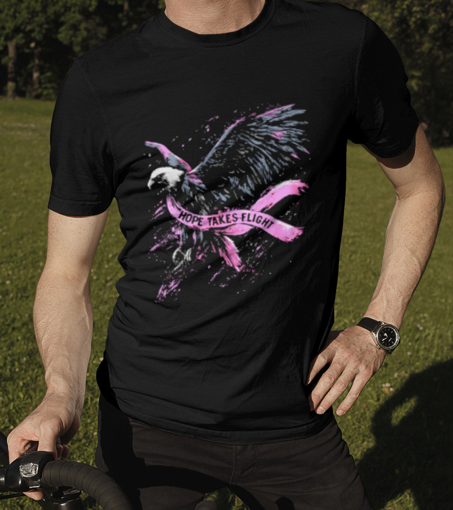 Hope Takes Flight Breast Cancer Awareness Pink Ribbon Eagle T-Shirt