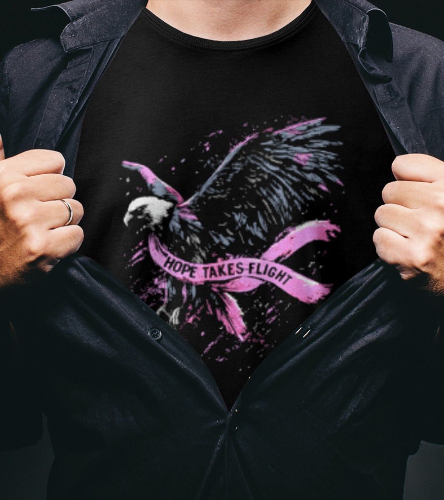 Hope Takes Flight Breast Cancer Awareness Pink Ribbon Eagle T-Shirt