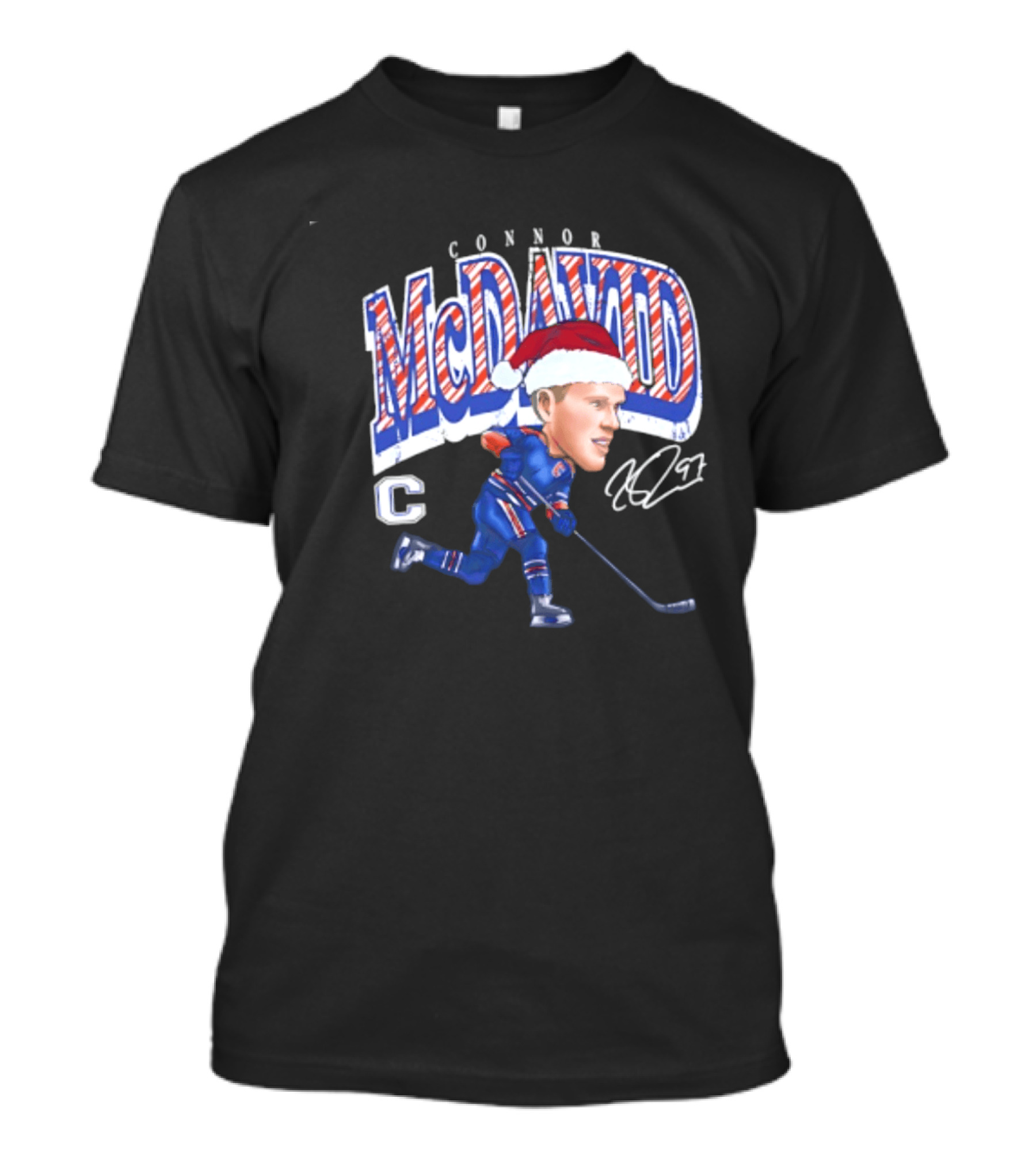 Connor McDavid Edmonton Oilers Cartoon Santa Hat ND97 T-Shirt