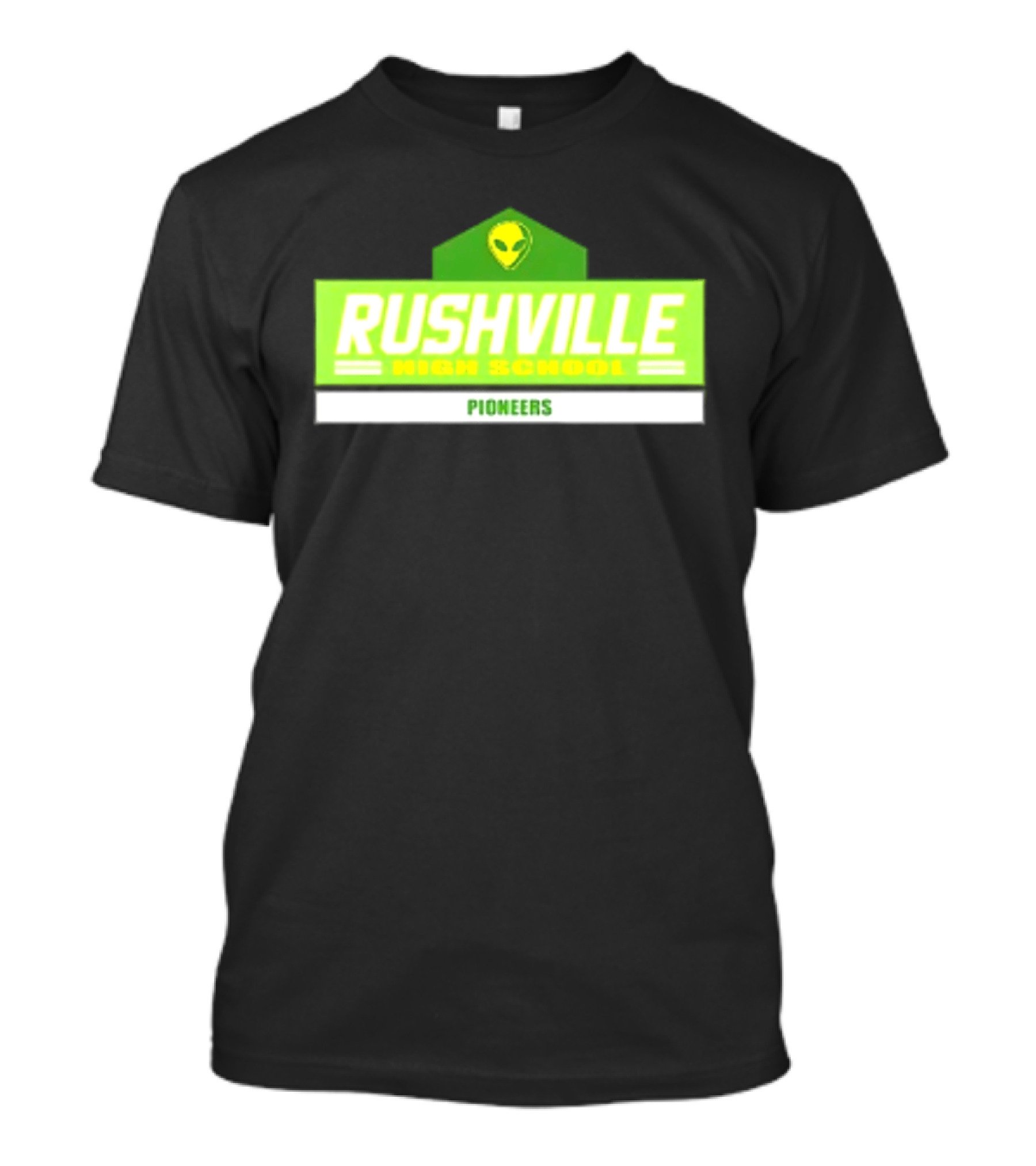 Rushville High School Pioneers Alien Logo Green T-Shirt