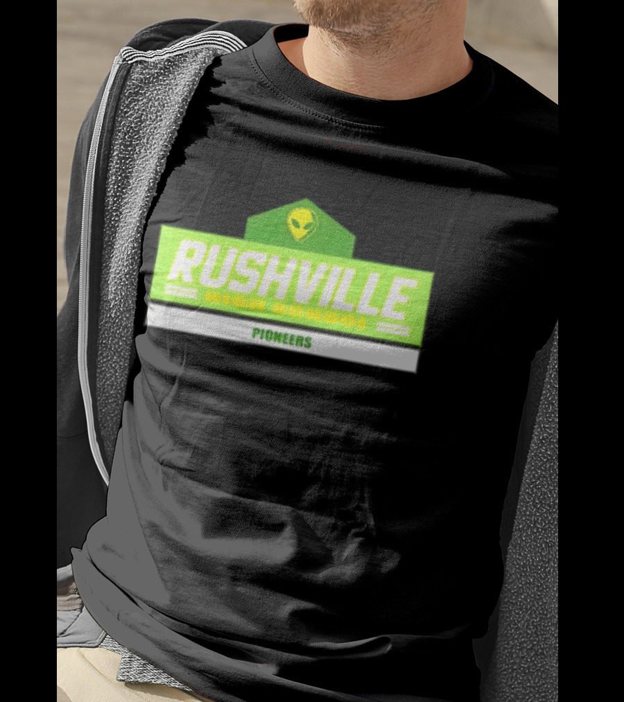 Rushville High School Pioneers Alien Logo Green T-Shirt