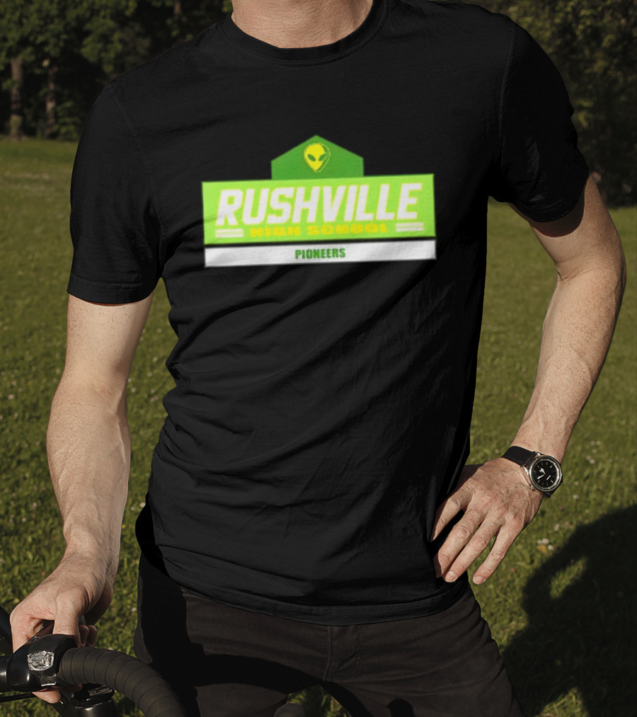 Rushville High School Pioneers Alien Logo Green T-Shirt