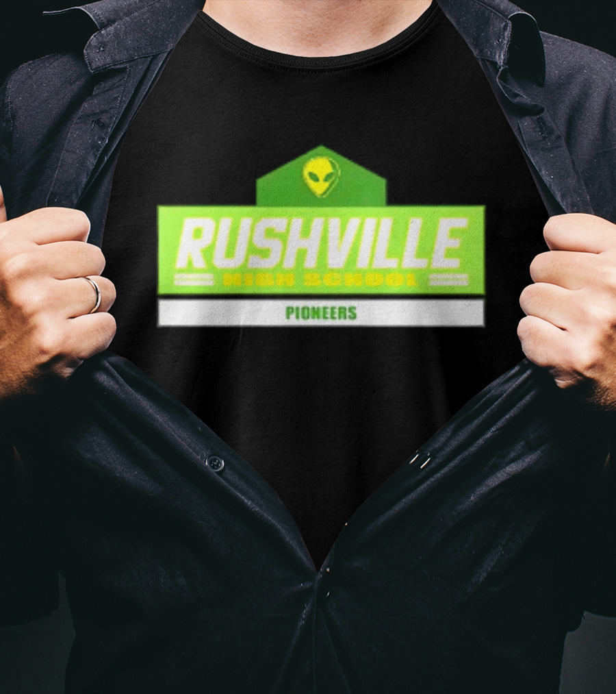 Rushville High School Pioneers Alien Logo Green T-Shirt