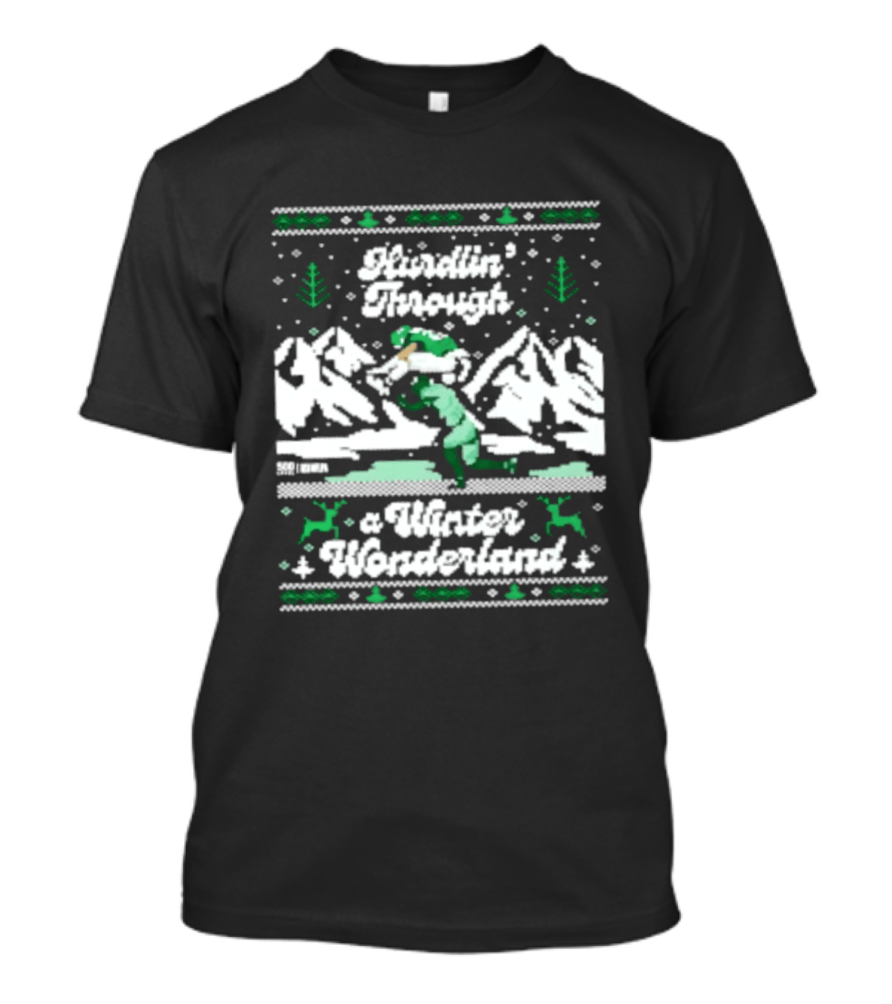 Saquon Barkley Hurdling Through A Winter Wonderland Philadelphia Christmas Ugly T-Shirt