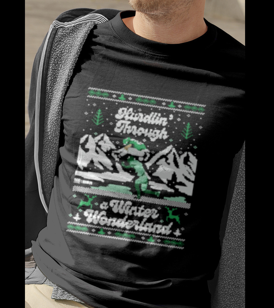 Saquon Barkley Hurdling Through A Winter Wonderland Philadelphia Christmas Ugly T-Shirt