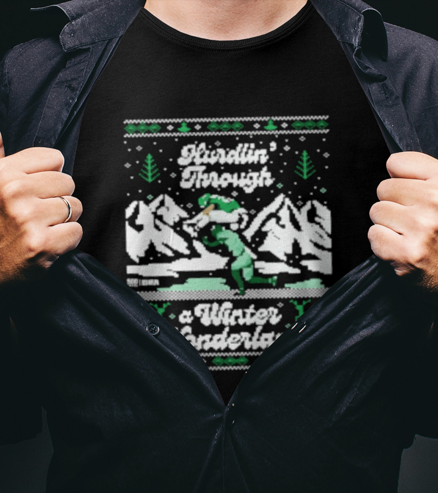 Saquon Barkley Hurdling Through A Winter Wonderland Philadelphia Christmas Ugly T-Shirt