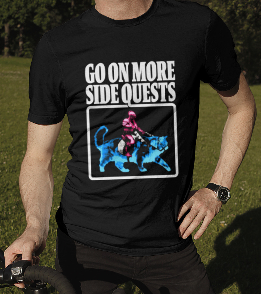 Go On More Side Quests Knight Riding Cat Pixel T-Shirt