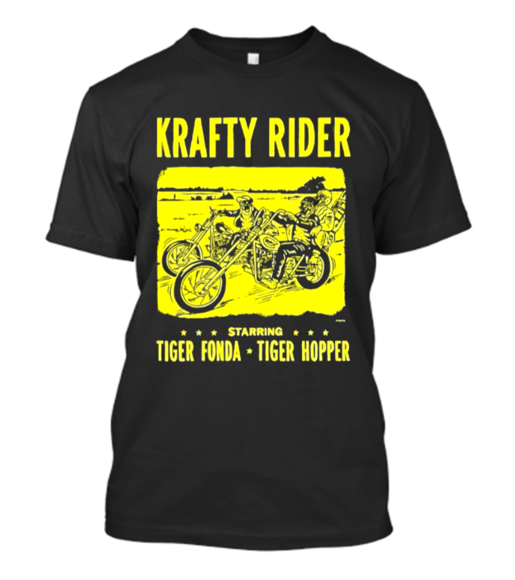 Krafty Rider Starring Tiger Fonda Tiger Hopper Vintage Motorcycle Adventure T-Shirt