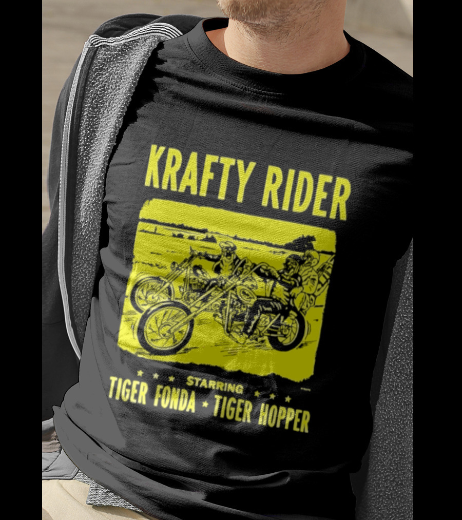 Krafty Rider Starring Tiger Fonda Tiger Hopper Vintage Motorcycle Adventure T-Shirt