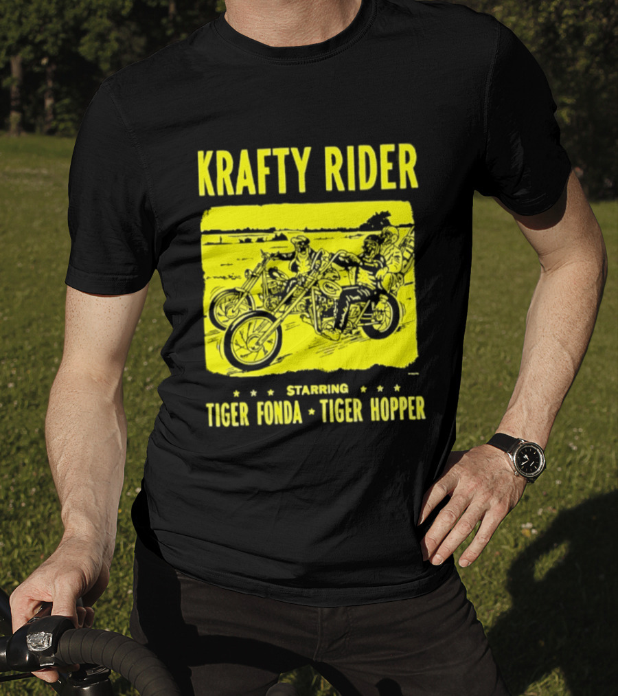 Krafty Rider Starring Tiger Fonda Tiger Hopper Vintage Motorcycle Adventure T-Shirt