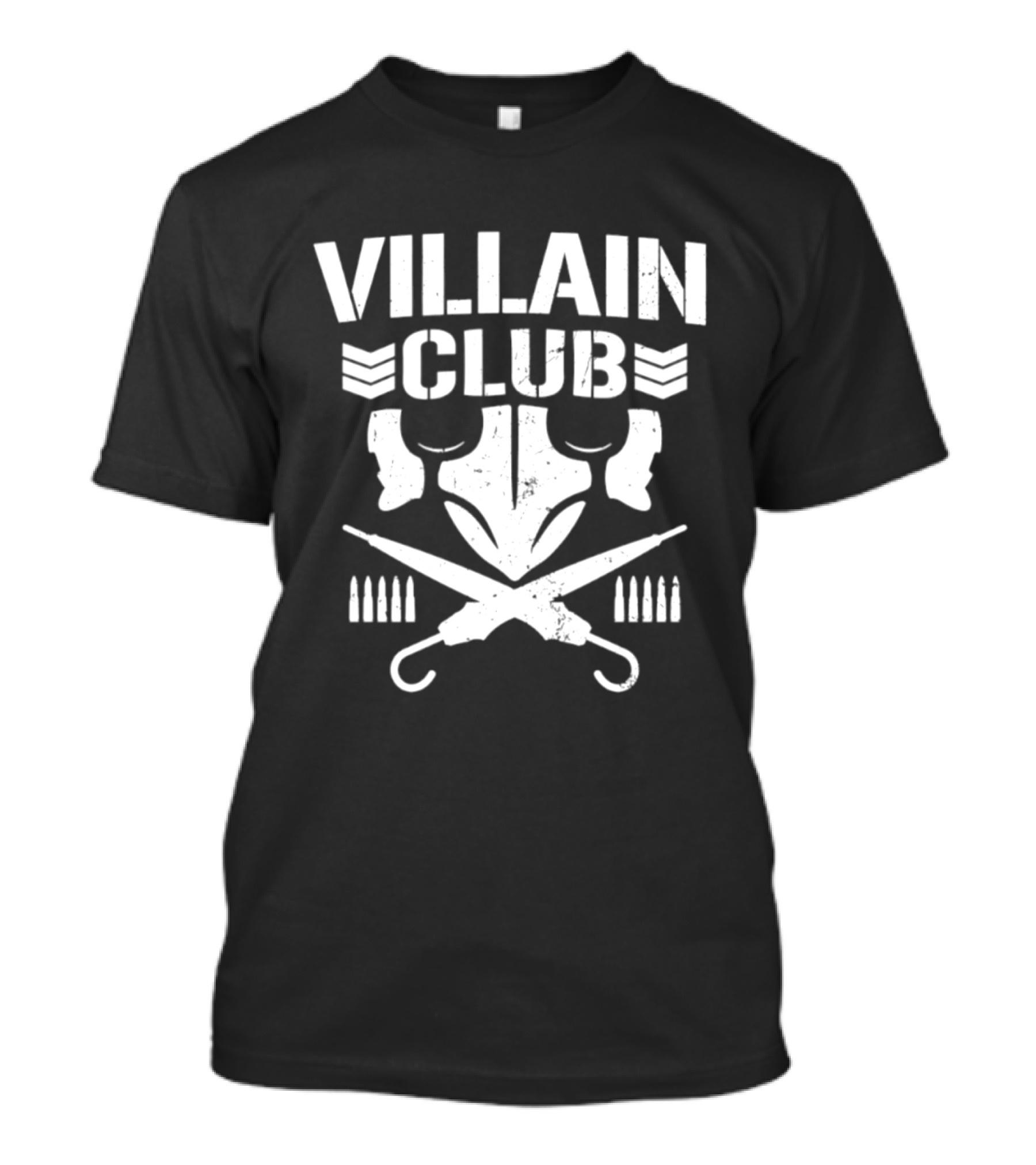 Villain Club Masked Skull With Crossed Umbrellas And Bullets T-Shirt