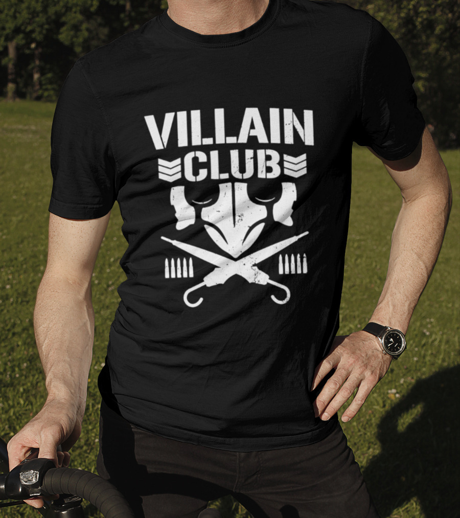 Villain Club Masked Skull With Crossed Umbrellas And Bullets T-Shirt