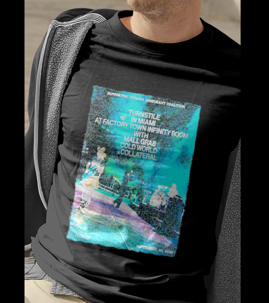 Supporting Florida Immigrant Coalition Turnstile In Miami Factory Town Infinity Room With Mall Grab Cold World Collateral September 20 2026 T-Shirt