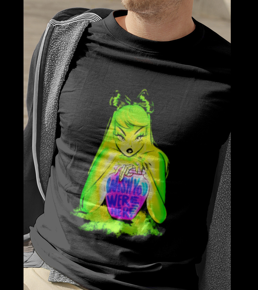 Wish You Were Here Skeleton Urn Goth Spooky Green Yellow Pink Ghostly Aesthetic T-Shirt