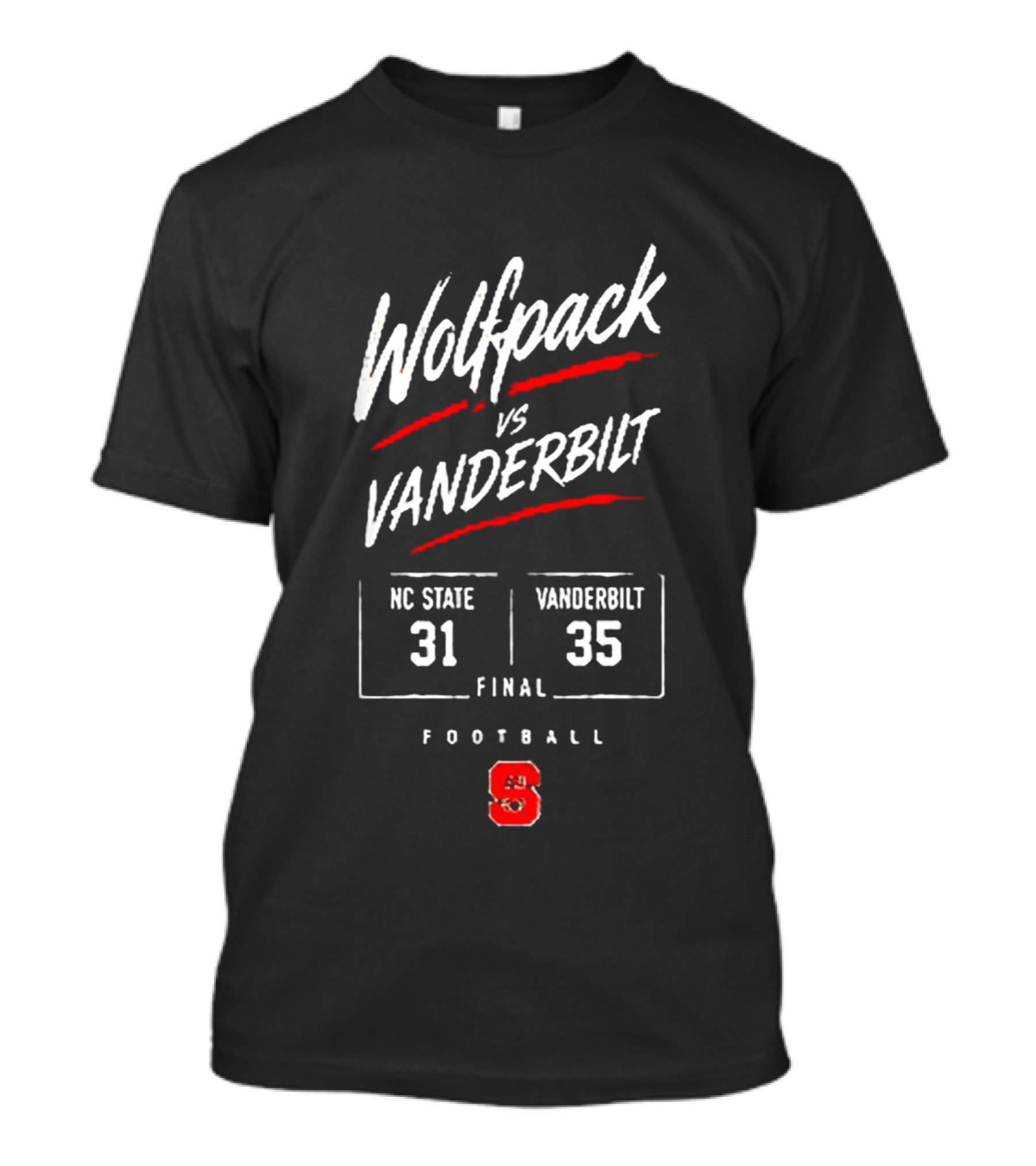 Wolfpack Vs Vanderbilt NC State 31 Vanderbilt 35 Final Football Score Matchup T-Shirt
