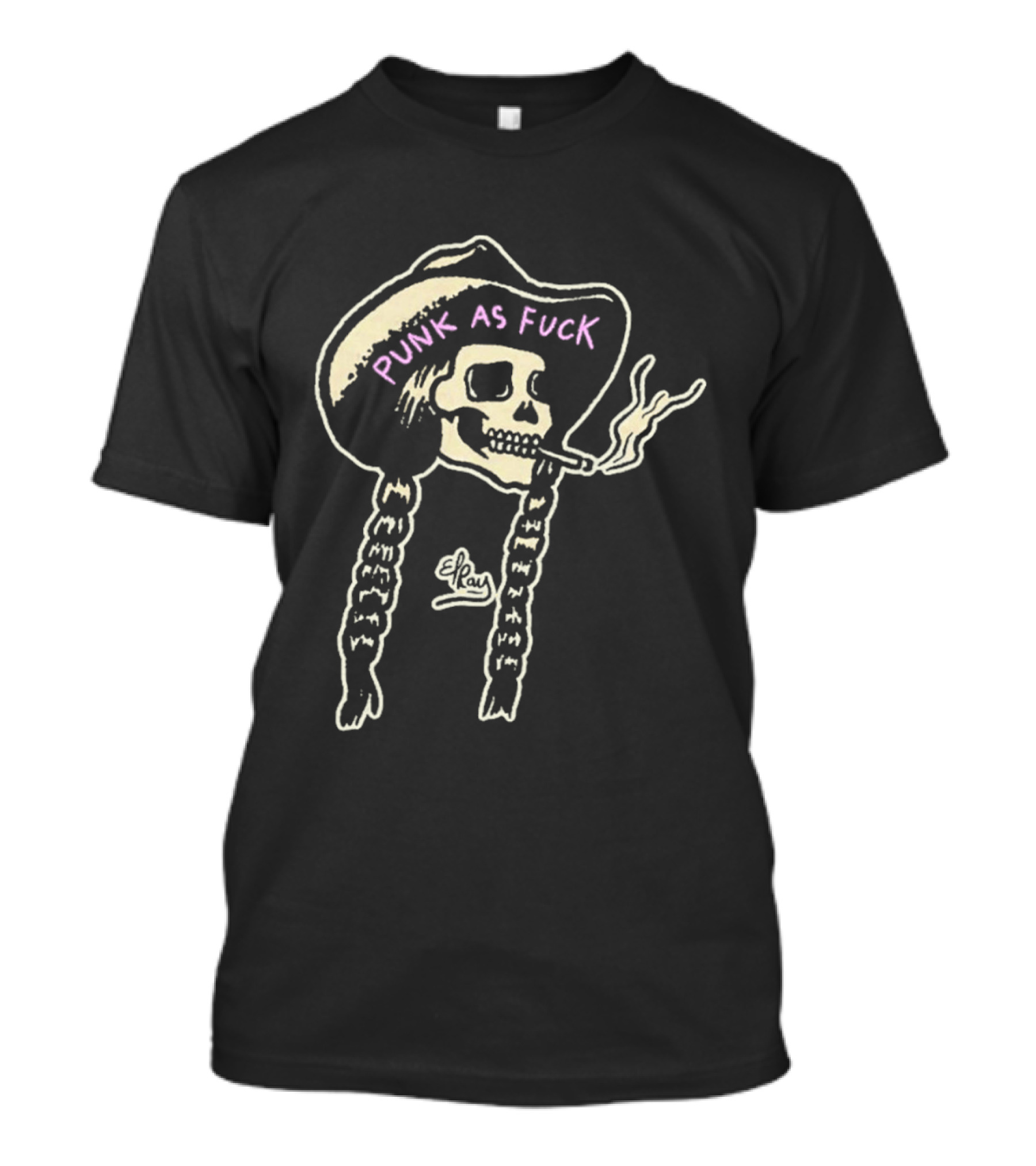 Punk As Fuck Skeleton Smoking Cowboy Hat Braids T-Shirt
