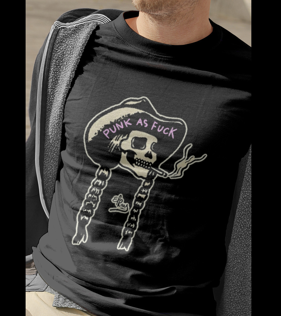 Punk As Fuck Skeleton Smoking Cowboy Hat Braids T-Shirt