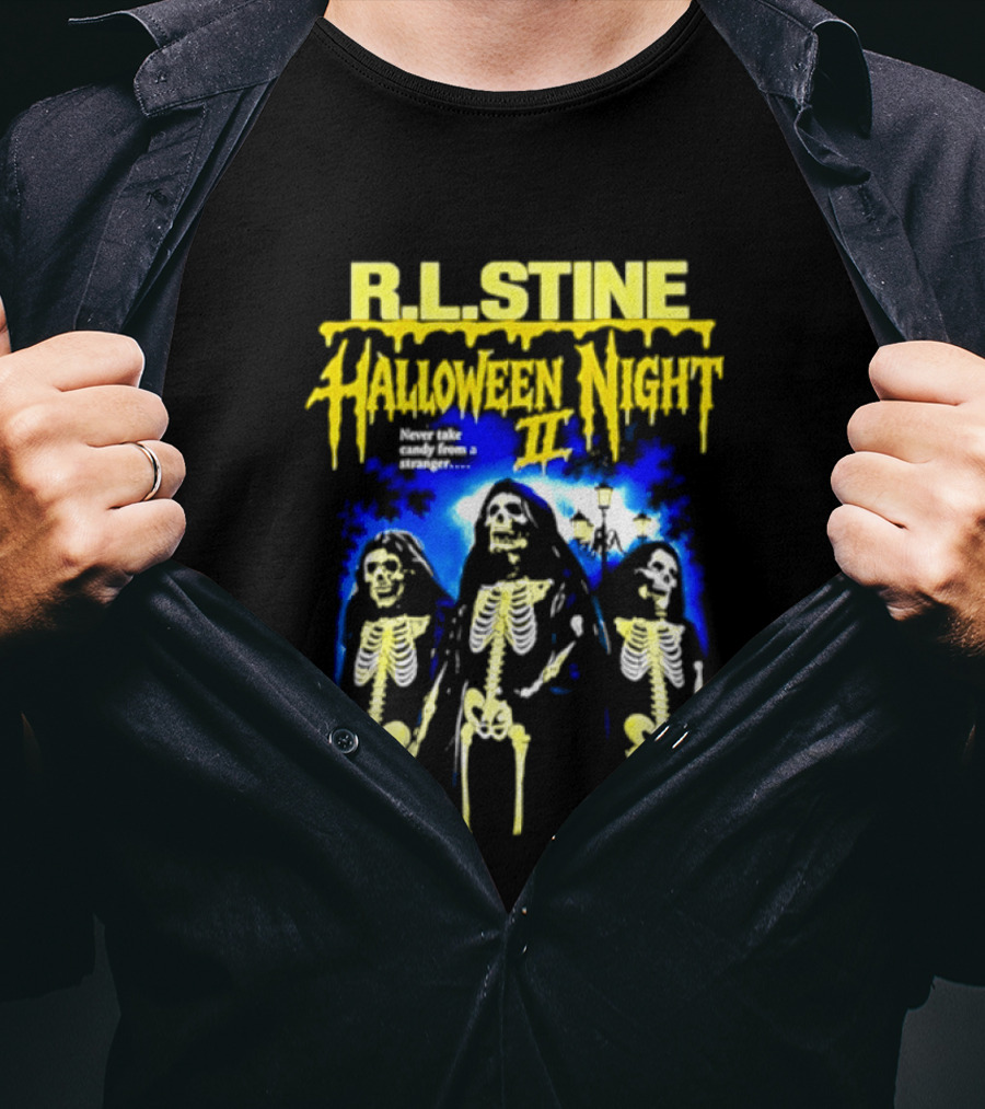 R.L. Stine Halloween Night II Never Take Candy From A Stranger Skeleton Trio T-Shirt