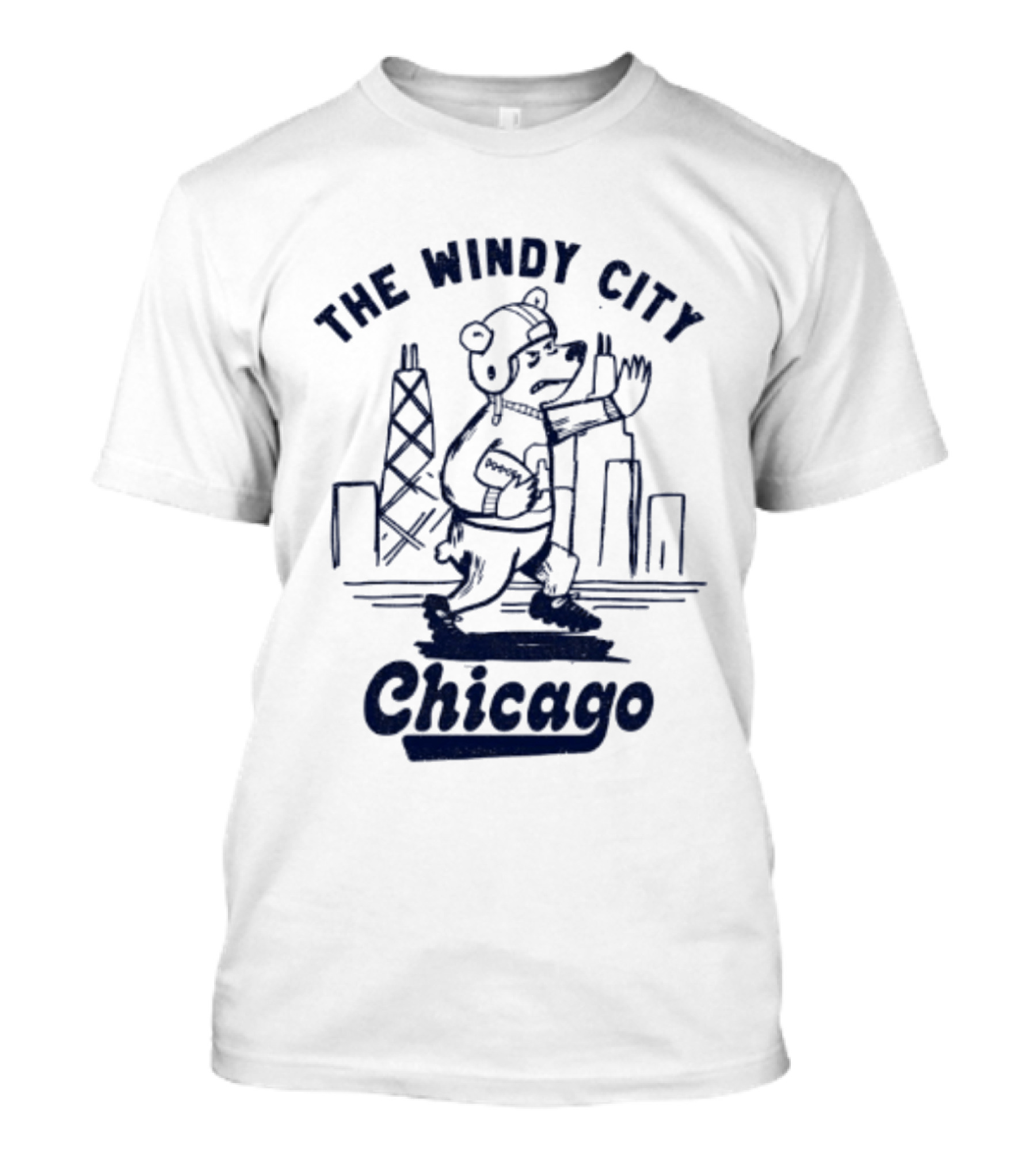 Chicago Bears The Windy City Football Character And Skyline T-Shirt