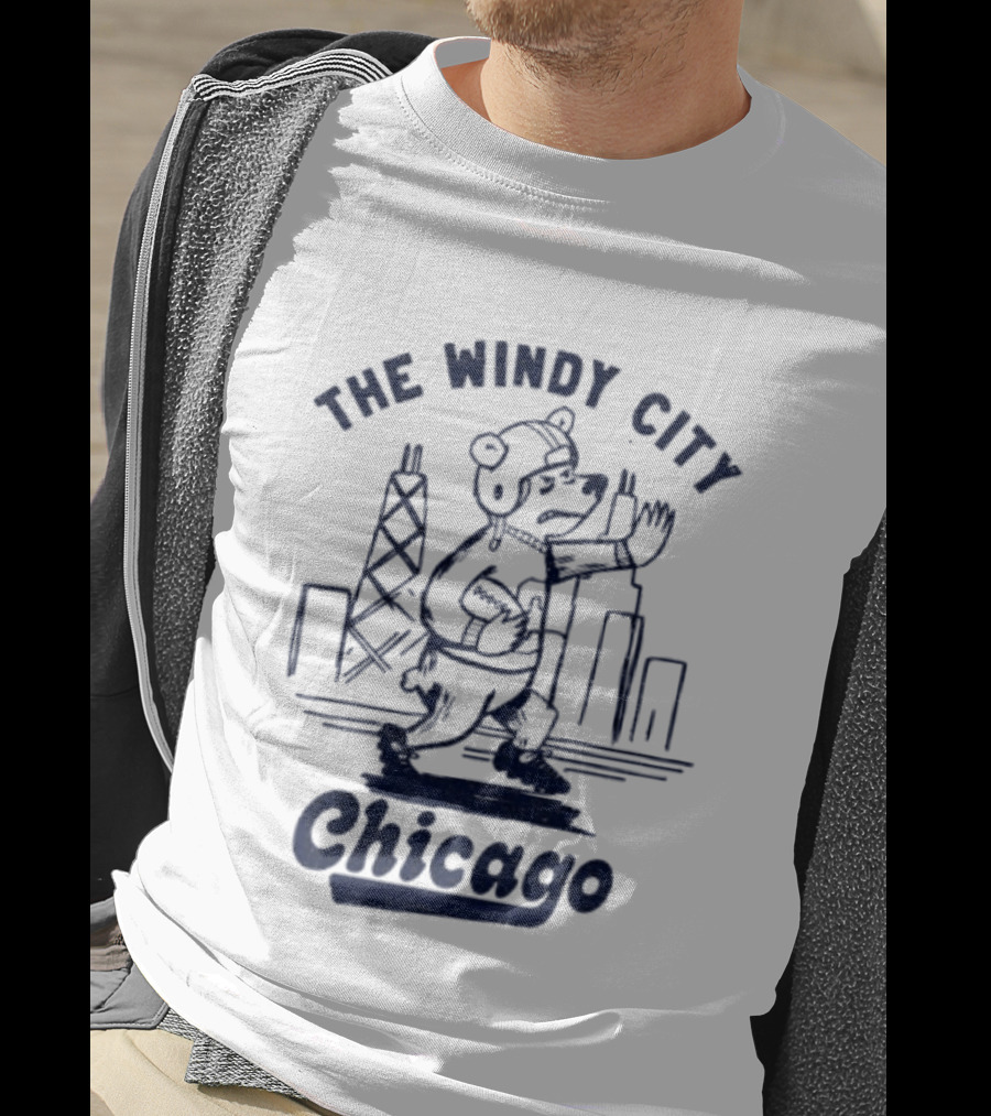 Chicago Bears The Windy City Football Character And Skyline T-Shirt
