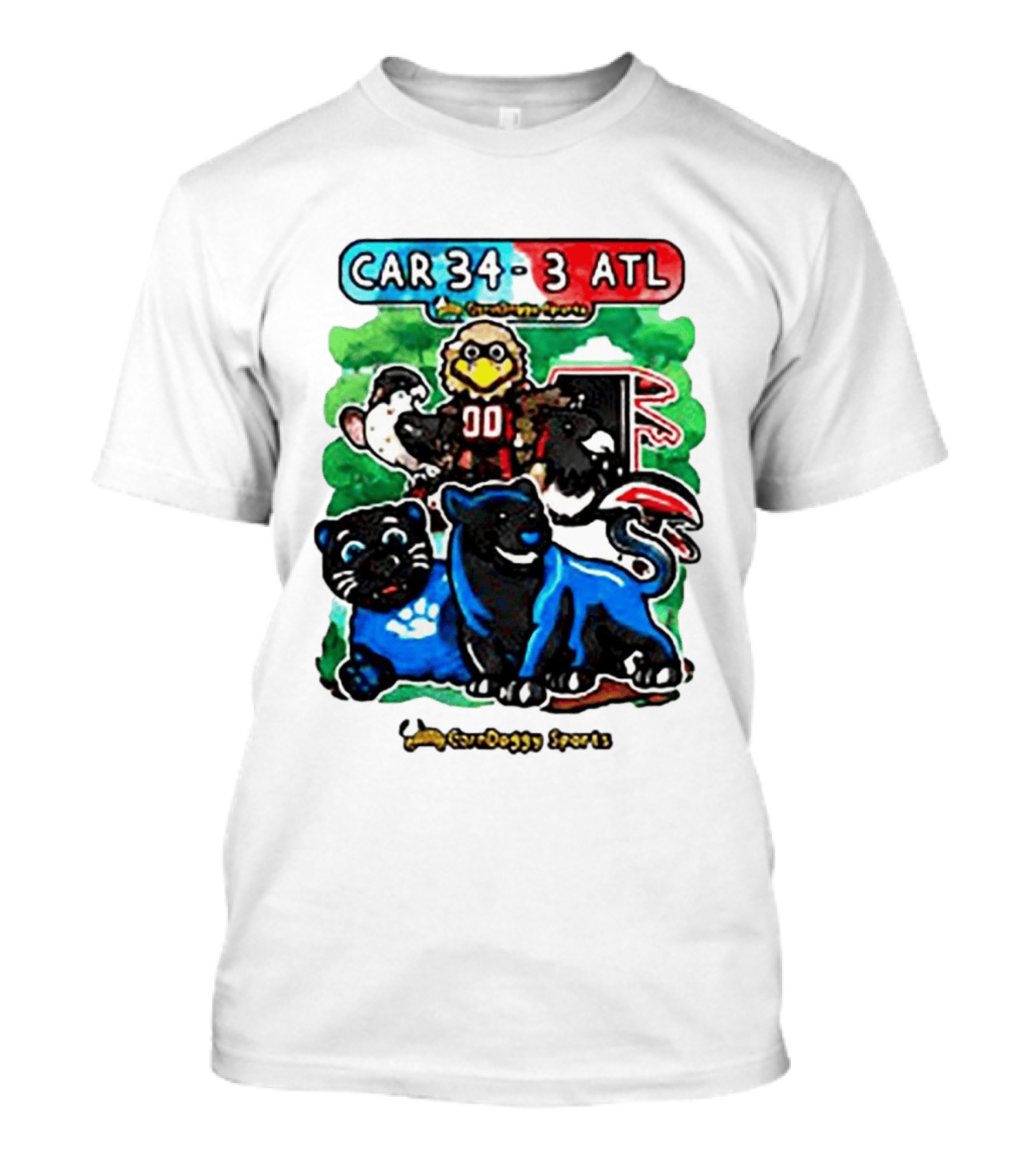 CAR 34 3 ATL CornDoggy Sports Panthers Falcons Cartoon Game Day T-Shirt