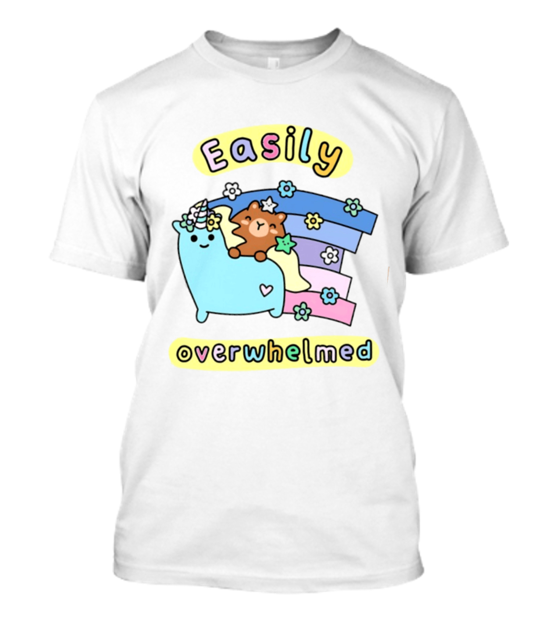 Easily Overwhelmed Sugar And Sloth Unicorn Bear Rainbow T-Shirt
