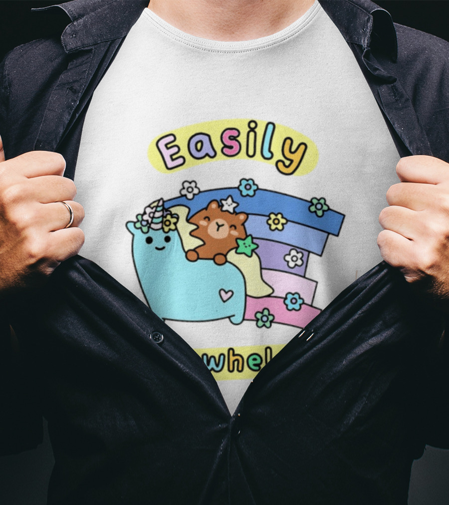 Easily Overwhelmed Sugar And Sloth Unicorn Bear Rainbow T-Shirt