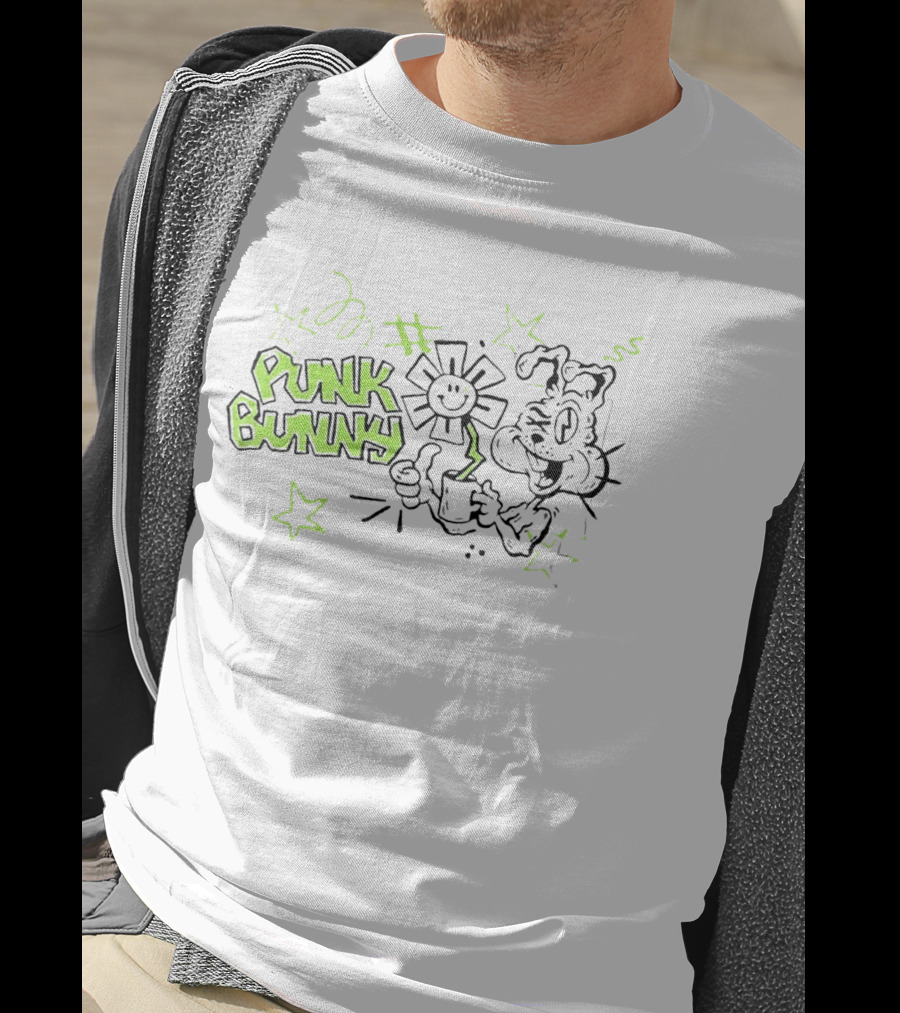 Punk Bunny Green Day Coffee Flower Light Blue T-Shirt