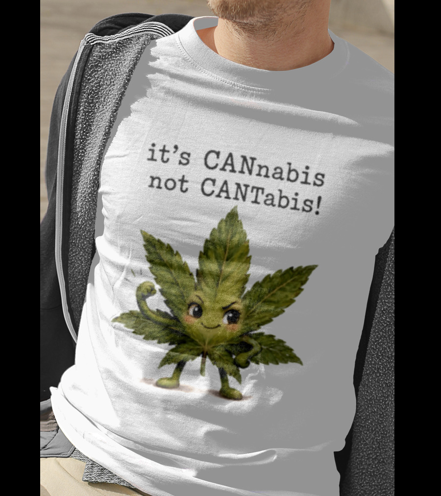 Cannabis Leaf Character It's CANnabis Not CANtabis Winking Cartoon T-Shirt