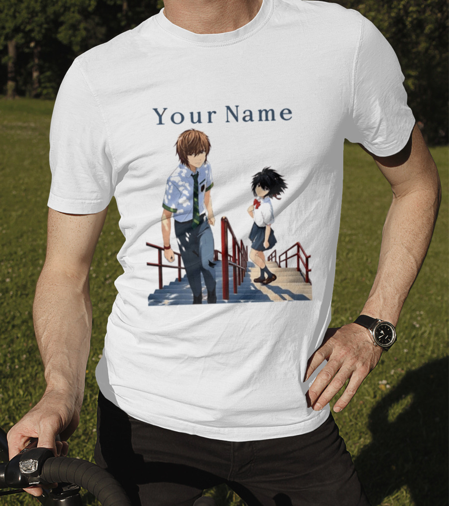 Light Yagami And Your Name Anime Crossover Stairs Scene T-Shirt
