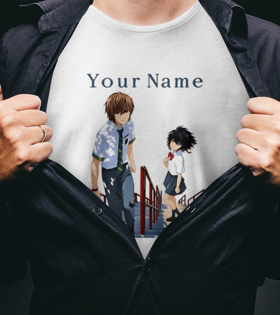 Light Yagami And Your Name Anime Crossover Stairs Scene T-Shirt
