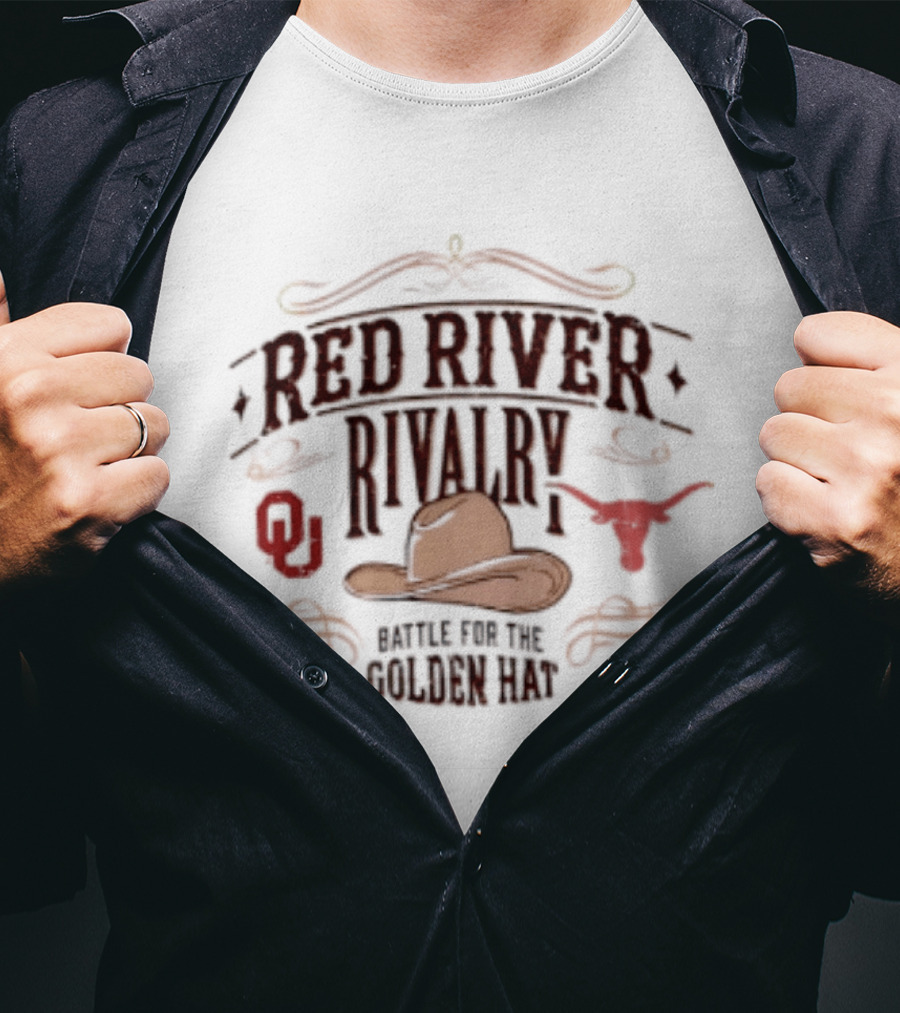 Oklahoma Sooners Texas Longhorns 2026 Red River Rivalry Battle For The Golden Hat T-Shirt