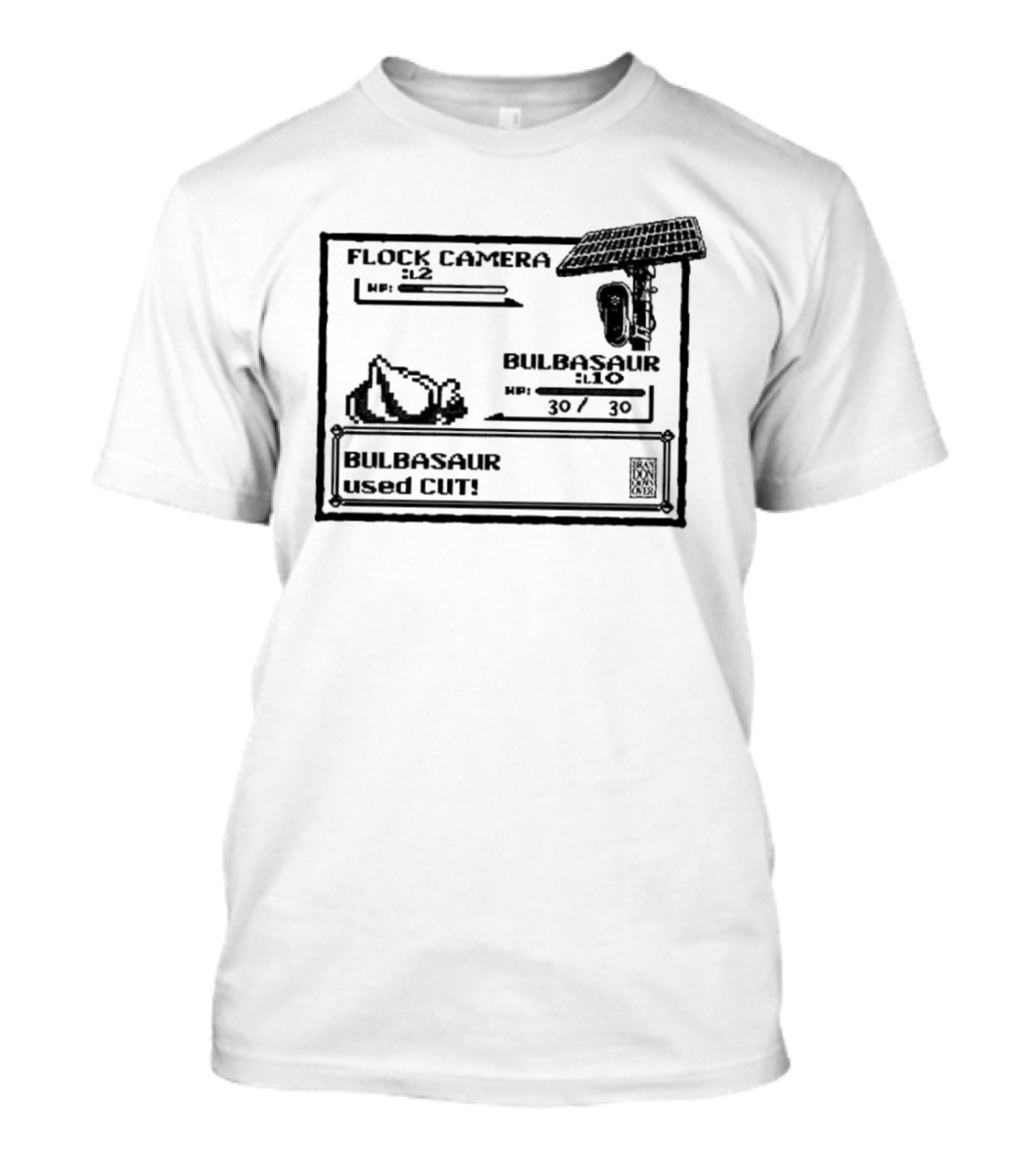 Flock Camera Pokemon Game Boy Bulbasaur Used Cut Retro Gaming Battle Scene T-Shirt