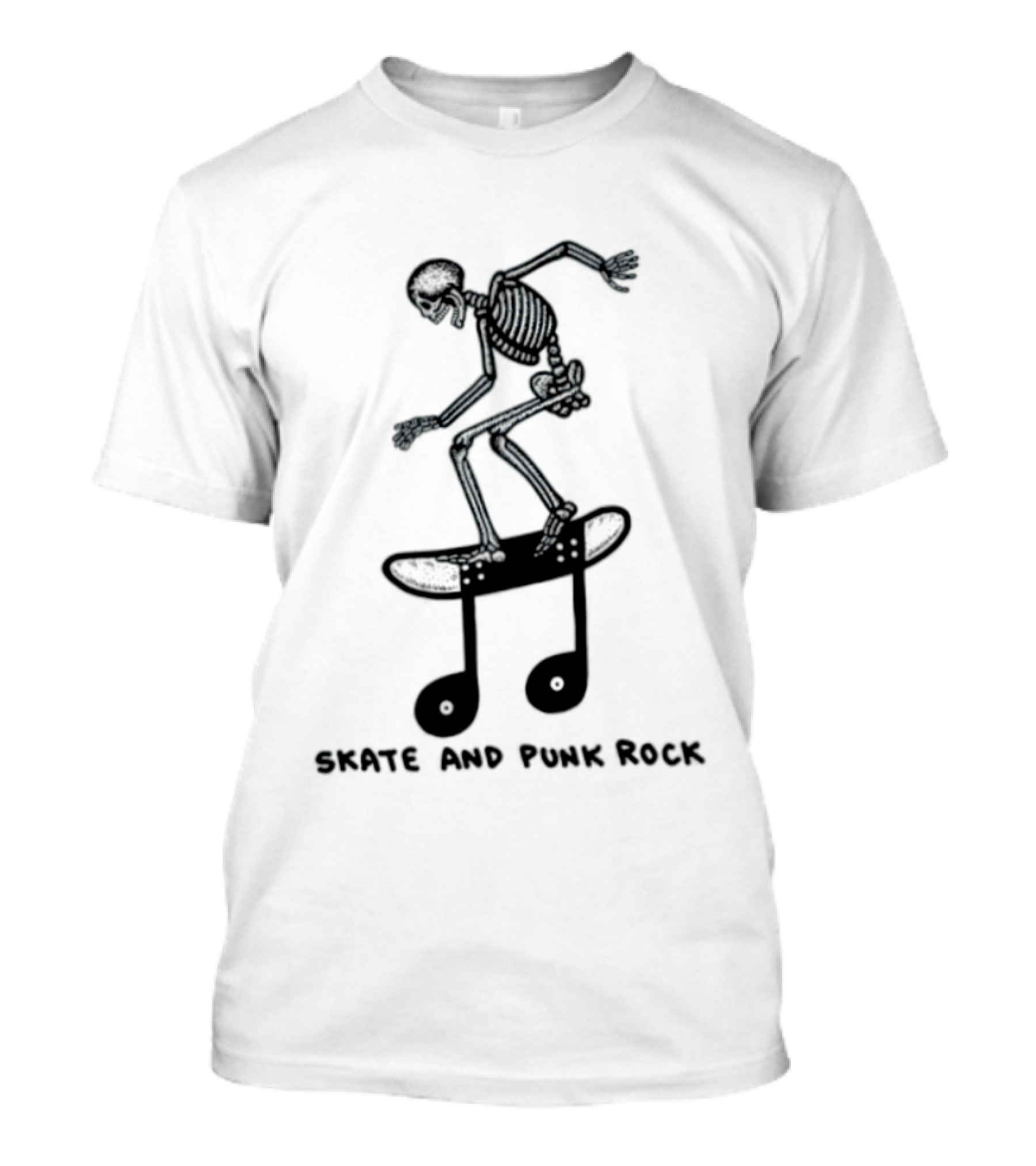 Skeleton Skater On Music Note Skateboard Punk Rock T-Shirt
