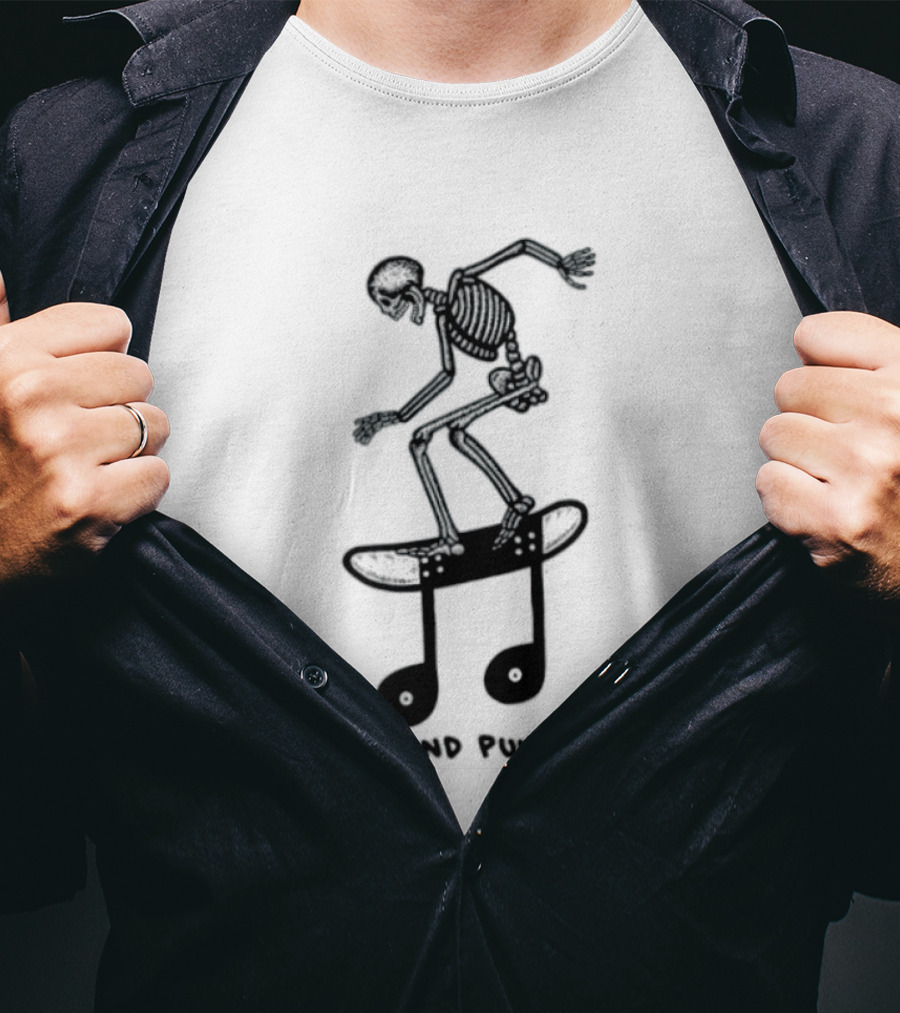 Skeleton Skater On Music Note Skateboard Punk Rock T-Shirt