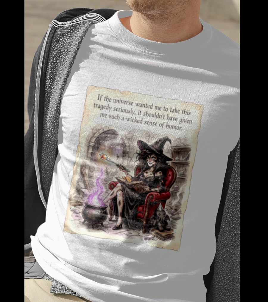 Witch With A Wicked Sense Of Humor And Magic Wand In Stone Room T-Shirt
