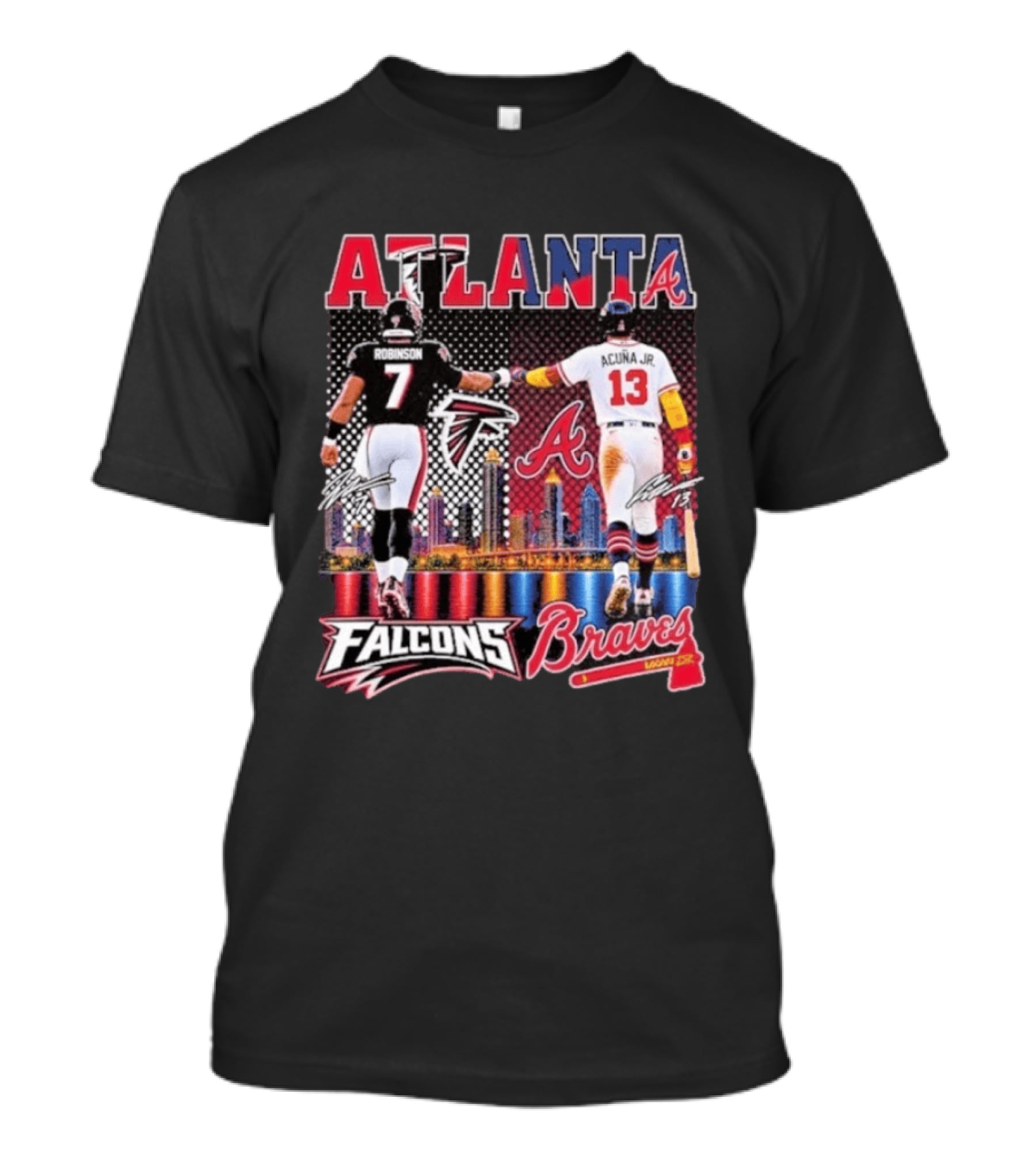 Atlanta Falcons Braves Bijan Robinson Ronald Acuna Jr. Sports City Line T-Shirt