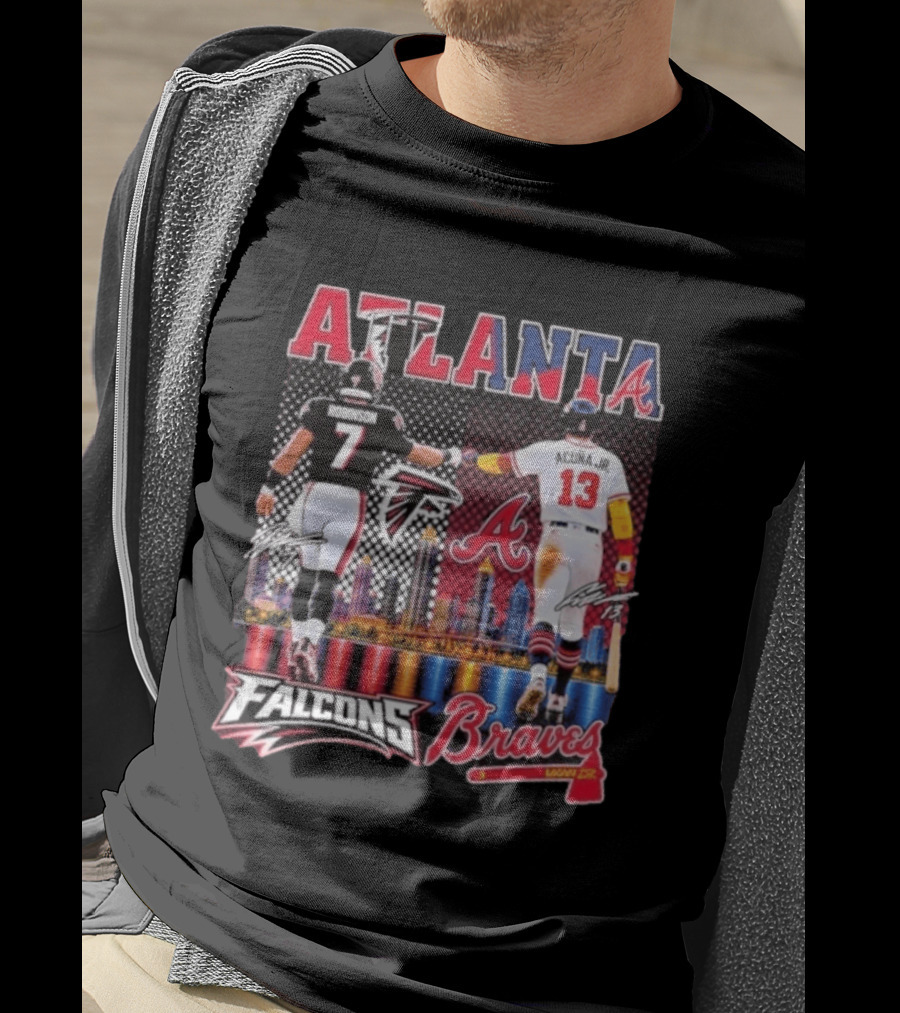 Atlanta Falcons Braves Bijan Robinson Ronald Acuna Jr. Sports City Line T-Shirt